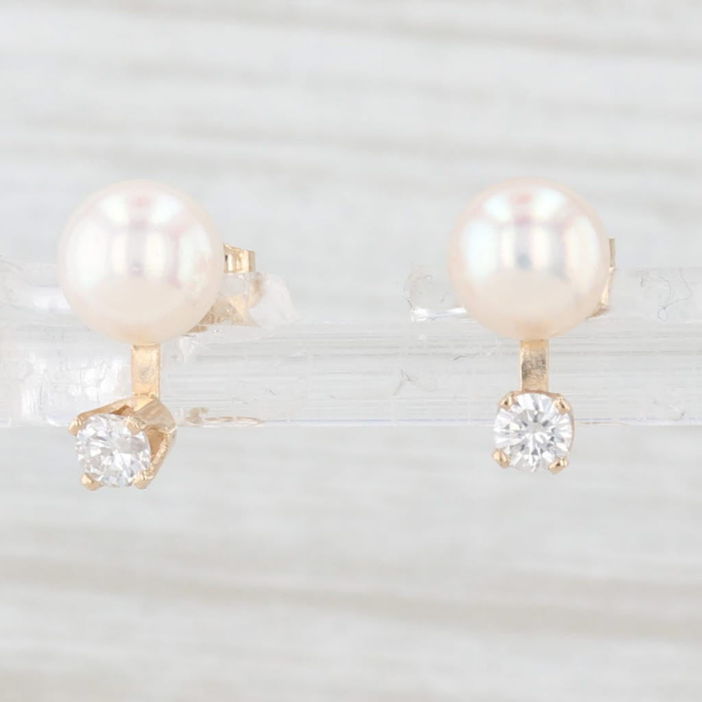 Light Gray Cultured Pearl 0.18ctw Diamond Stud Earrings 14k Yellow Gold
