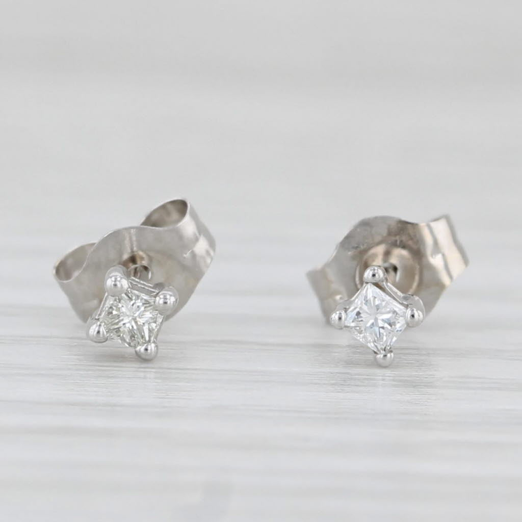 Light Gray 0.10ctw Princess Solitaire Diamond Stud Earrings 10k White Gold