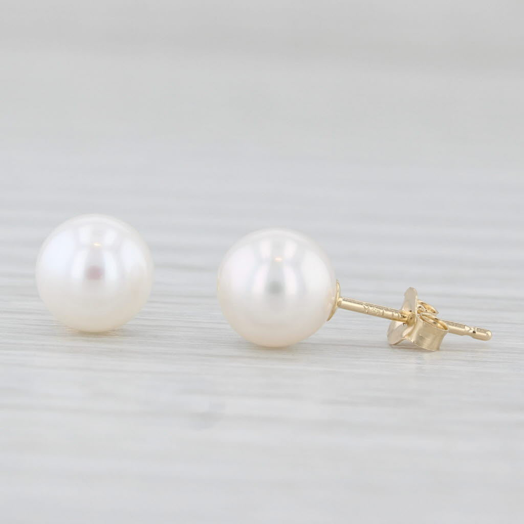 Light Gray New Cultured Pearl Stud Earrings 14k Yellow Gold 6-6.5mm