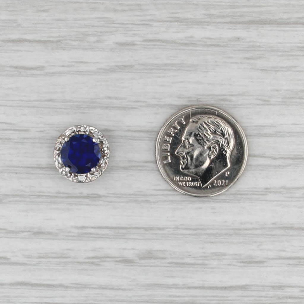 2.30ctw Lab Created Sapphire Diamond Halo Slide Pendant Charm 10k White Gold