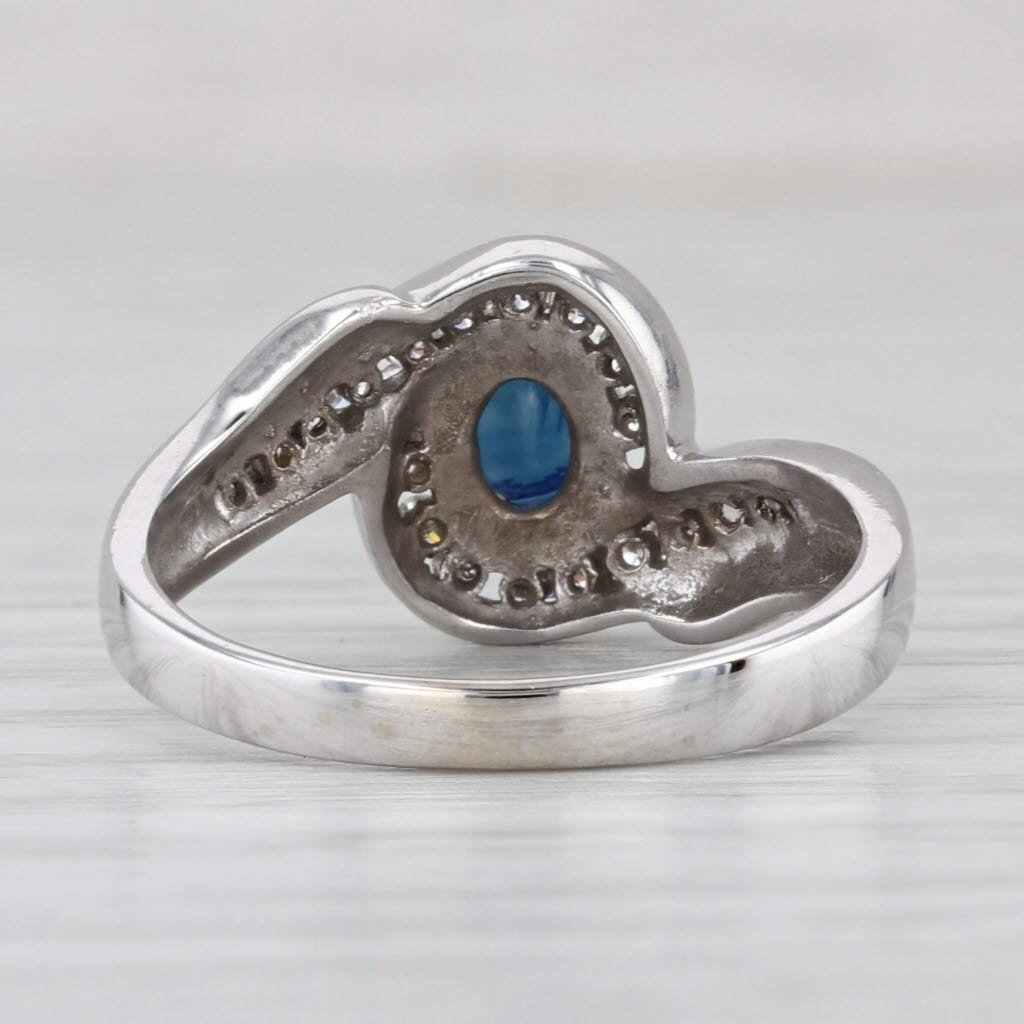 1ctw Blue Sapphire Diamond Bypass Ring 14k White Gold Size 7 Engagement
