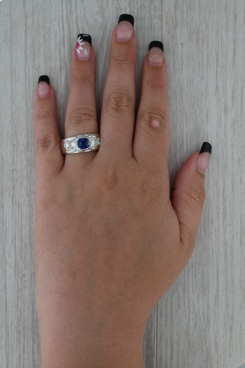 2.11ctw Blue Sapphire Diamond Ring 14k White Gold Size 8.5