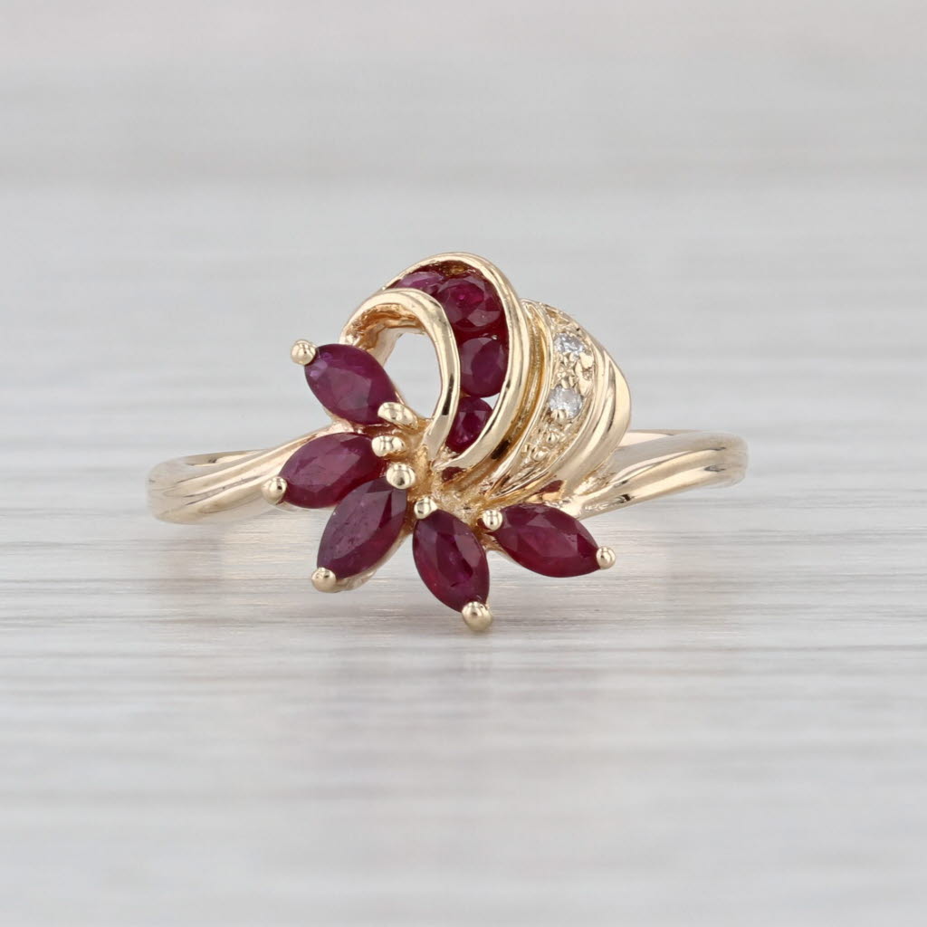 0.63ctw Ruby Diamond Flower Ring 14k Yellow Gold Size 6.75