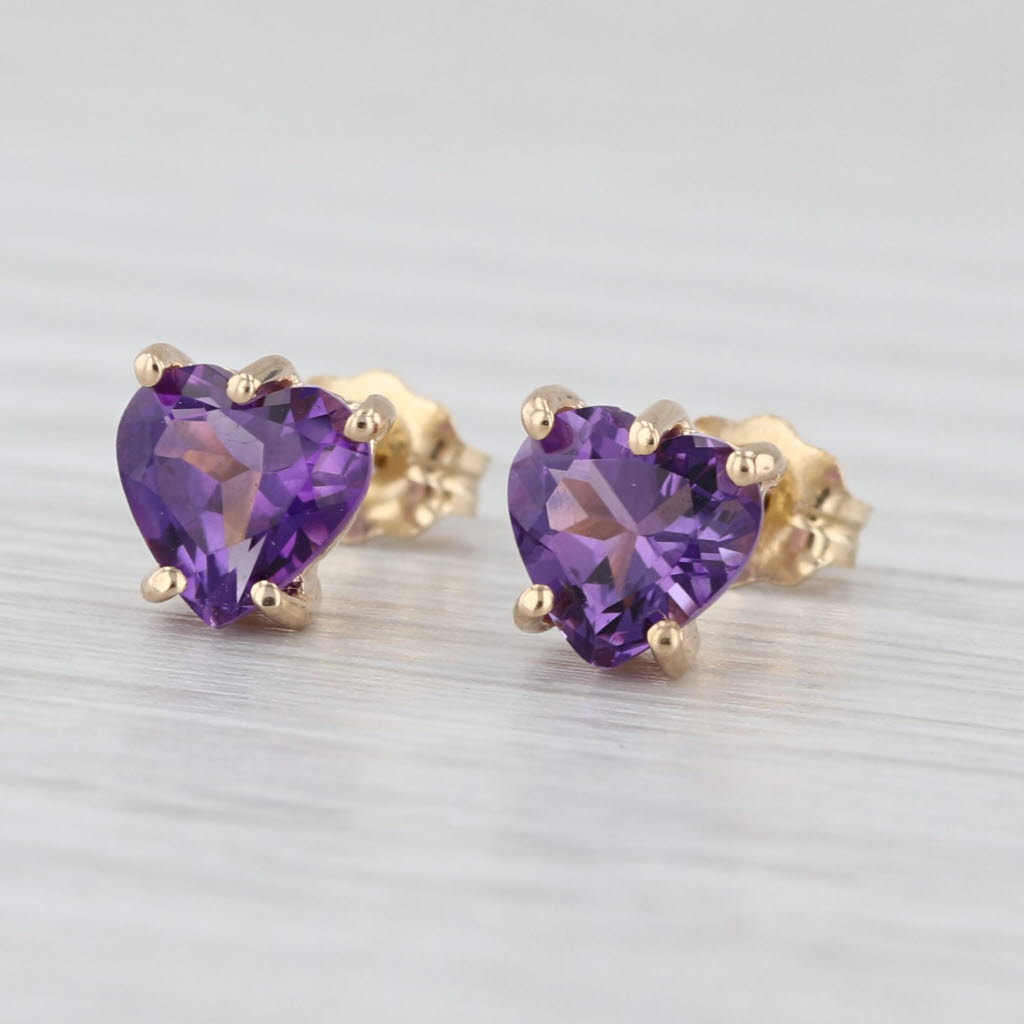 1.50ctw Amethyst Heart Stud Earrings 14k Yellow Gold Pierced Studs