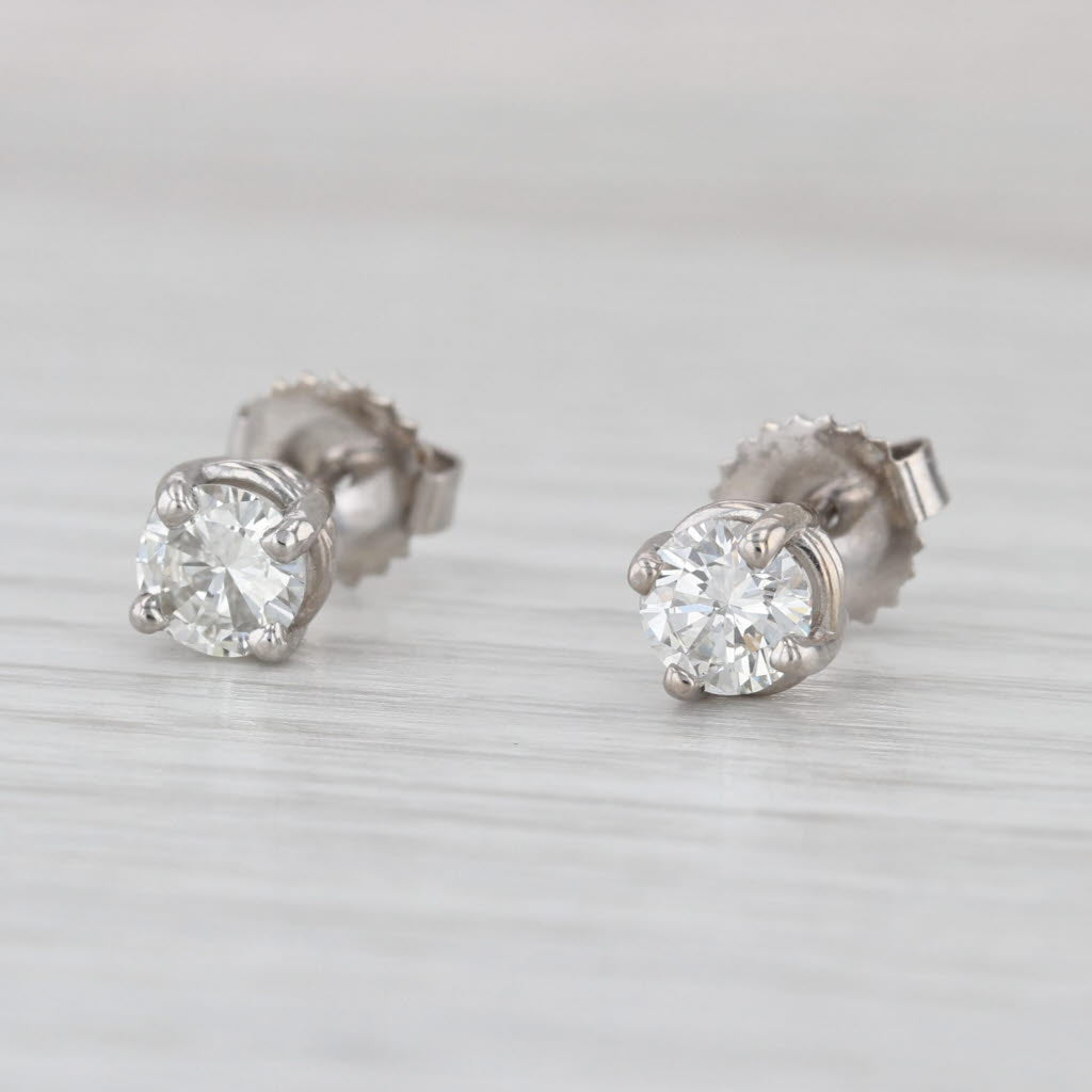 0.97ctw VS2 Round Diamond Solitaire Stud Earrings 14k White Gold Studs