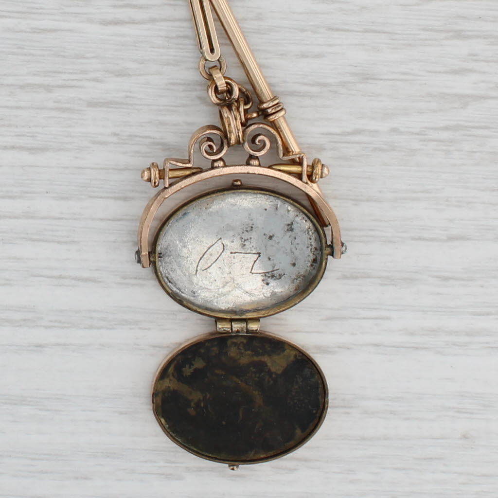 Light Gray Antique Slide Necklace Fob Pendant Locket Gold Filled