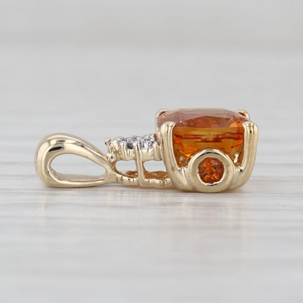 1.46ctw Orange Citrine Diamond Pendant 10k Yellow Gold Small Drop