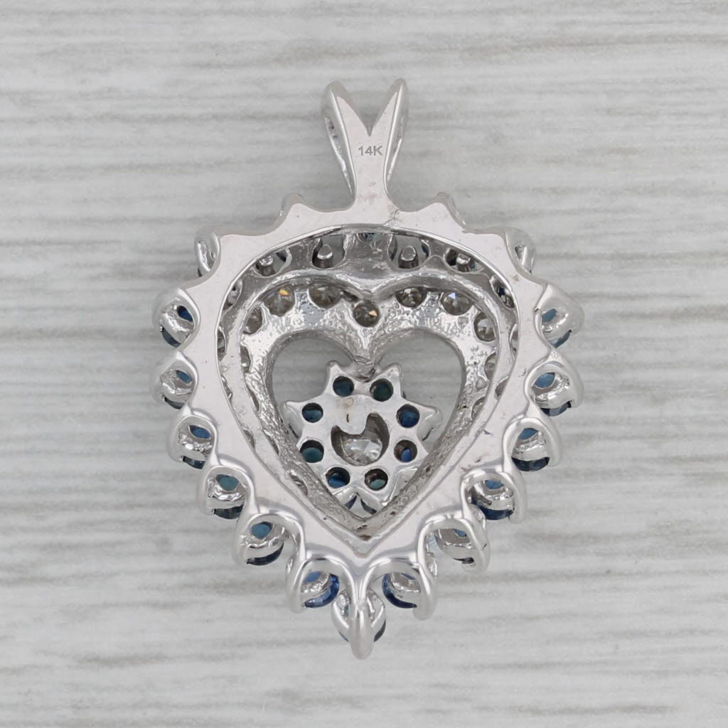 Gray 1.50ctw Blue Sapphire White Diamond Heart Pendant 14k White Gold