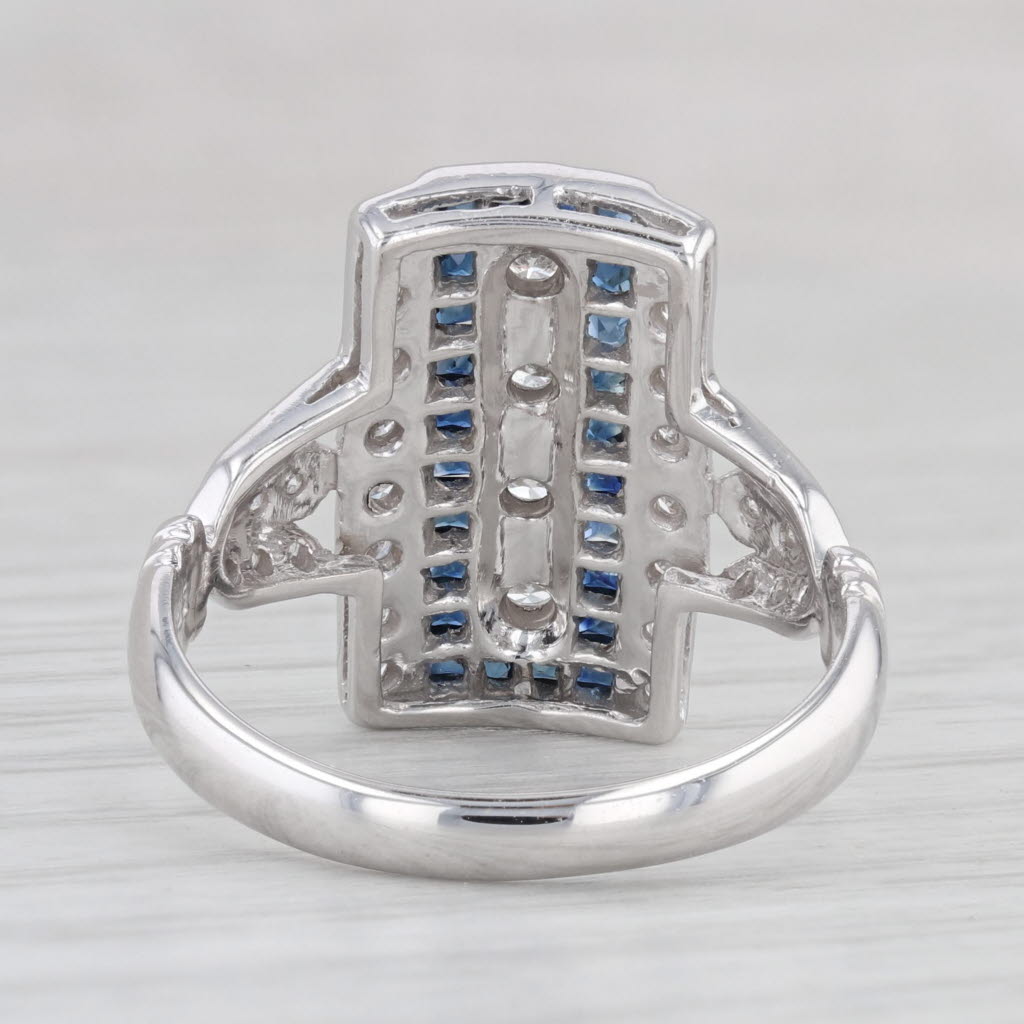 Light Gray 0.95ctw Blue Sapphire Diamond Ring 14k White Gold Size 7.5 Vintage Cocktail