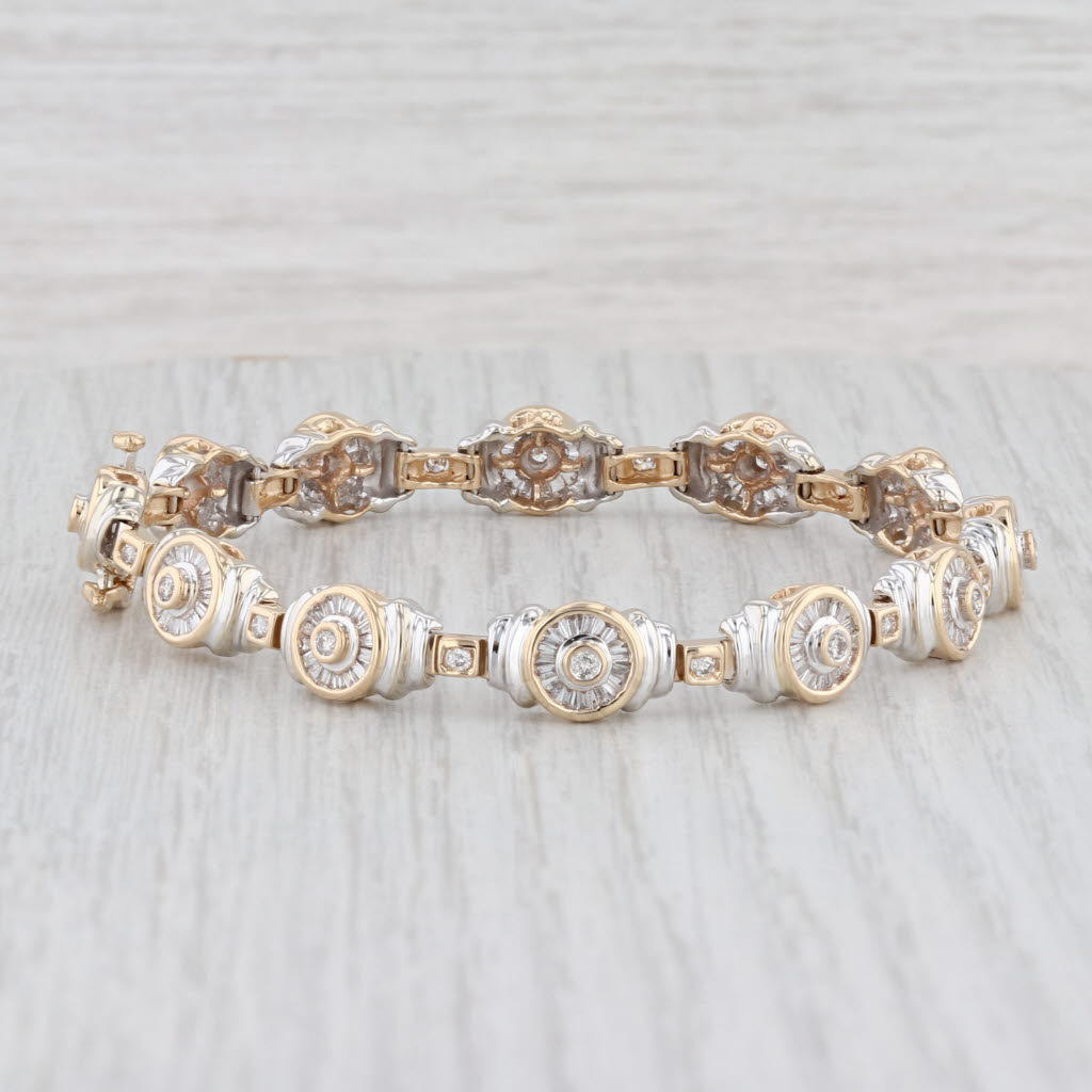 Light Gray 1.50ctw Diamond Halos Circle Link Bracelet 14k Gold 7.25" 8mm