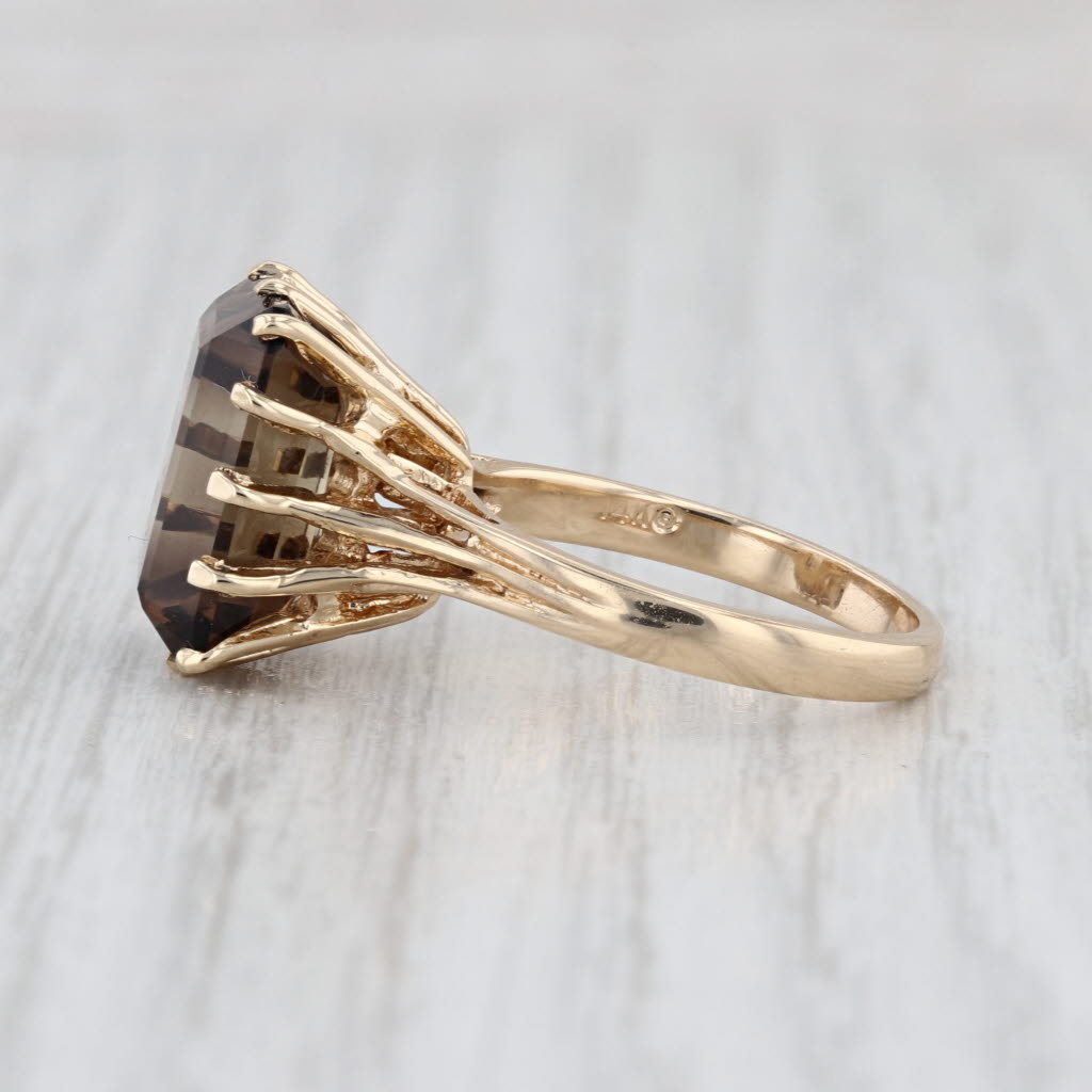 Vintage 6.25ct Smoky Quartz Solitaire Ring 14k Yellow Gold Size 6.5