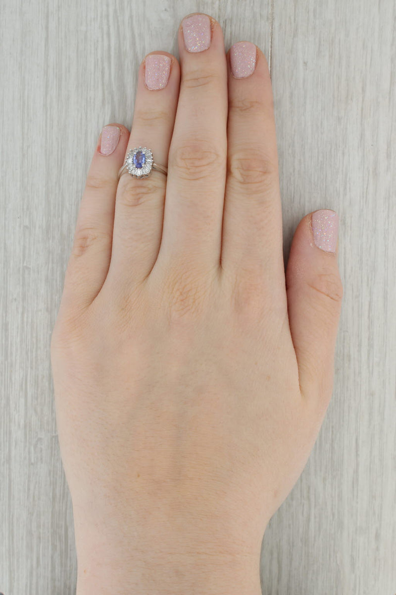 0.67ctw Oval Tanzanite Diamond Halo Ring 14k White Gold Size 6 Engagement