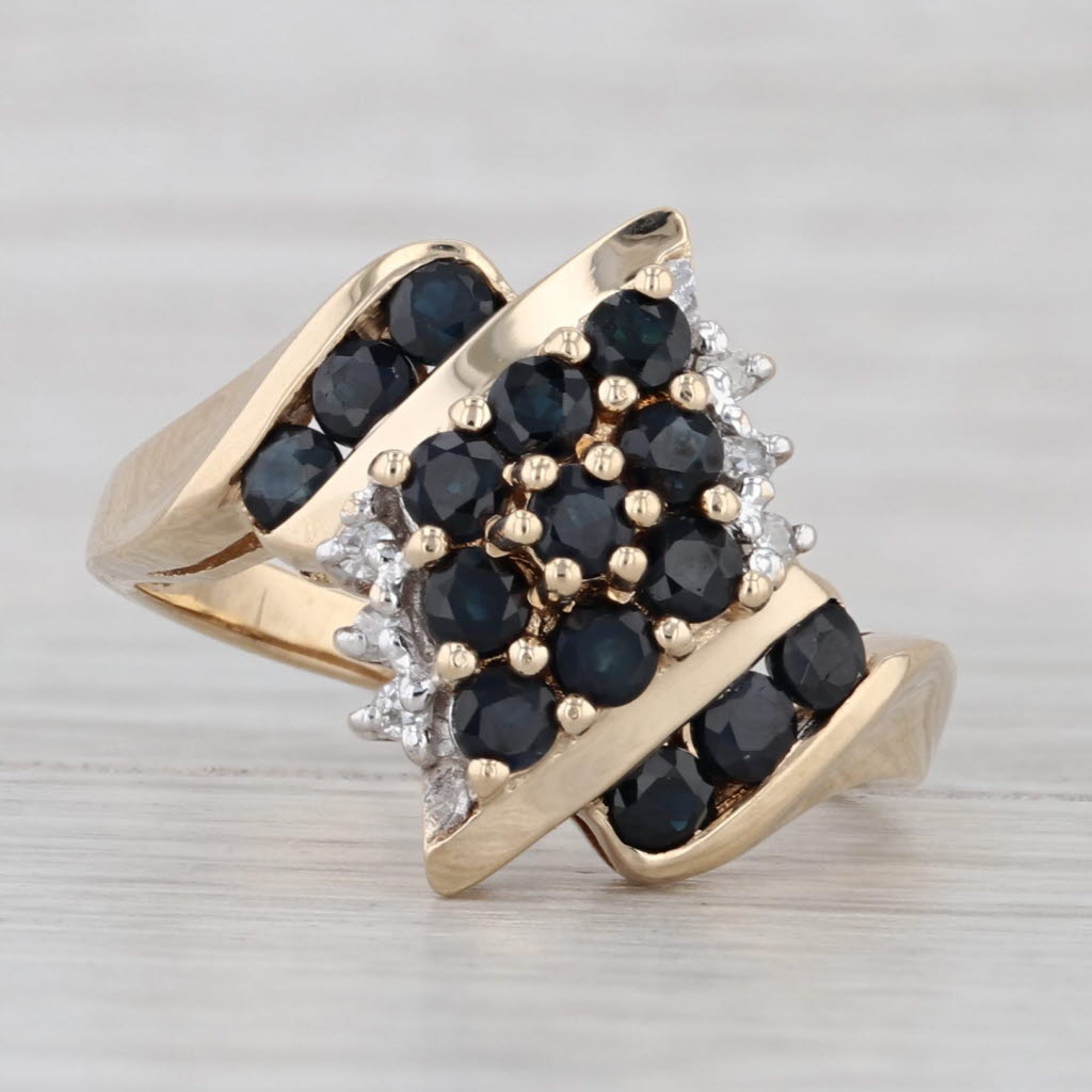 1.03ctw Blue Sapphire Diamond Cluster Ring 10k Yellow Gold Size 7 Bypass