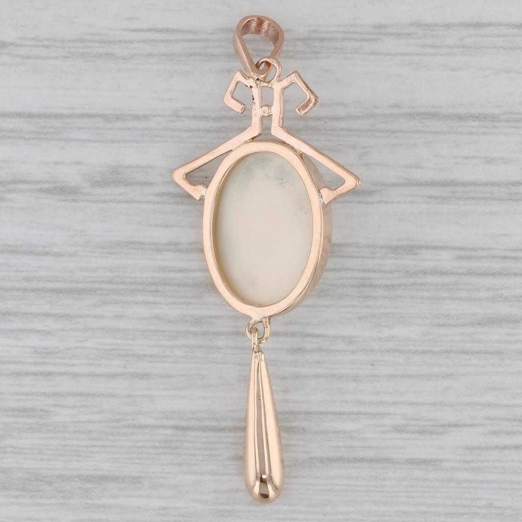 Gray Vintage Carved Shell Cameo Pendant 10k Rose Gold Lariat