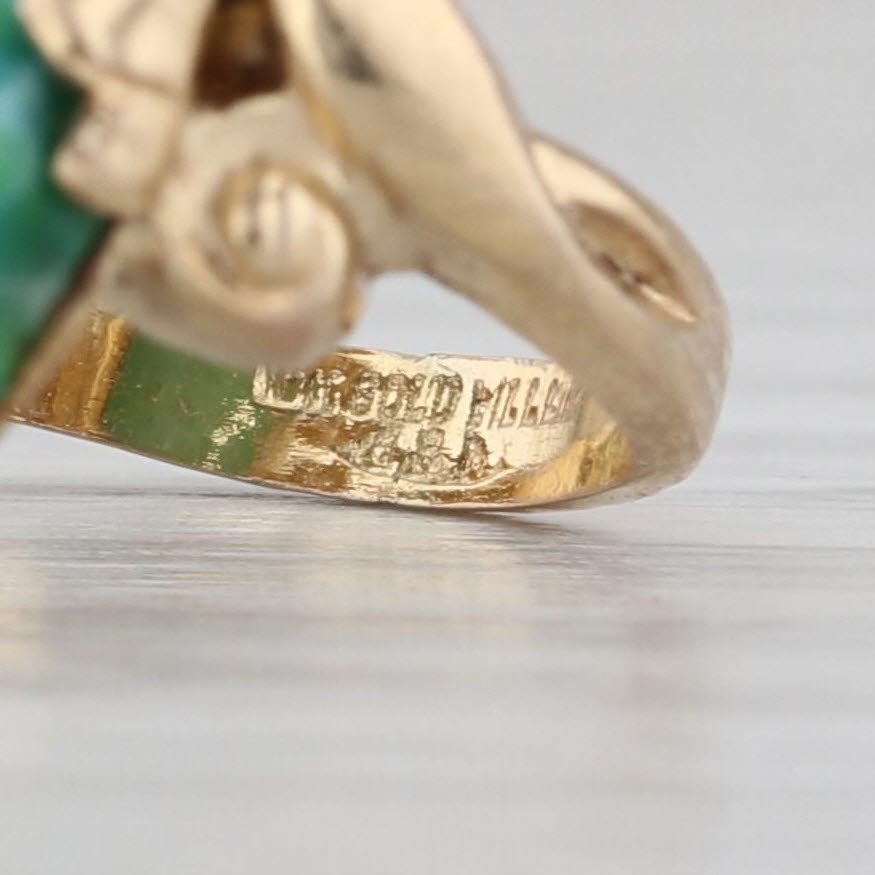 Vintage Pierced Marbled Green Glass Ring 10k Gold Filled