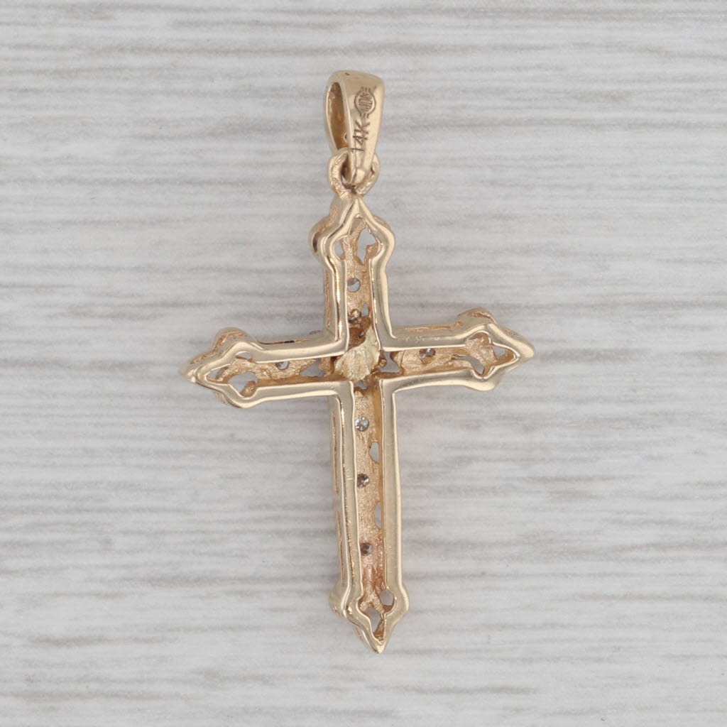 Gray Diamond Openwork Cross Pendant 14k Yellow Gold Religious Jewelry