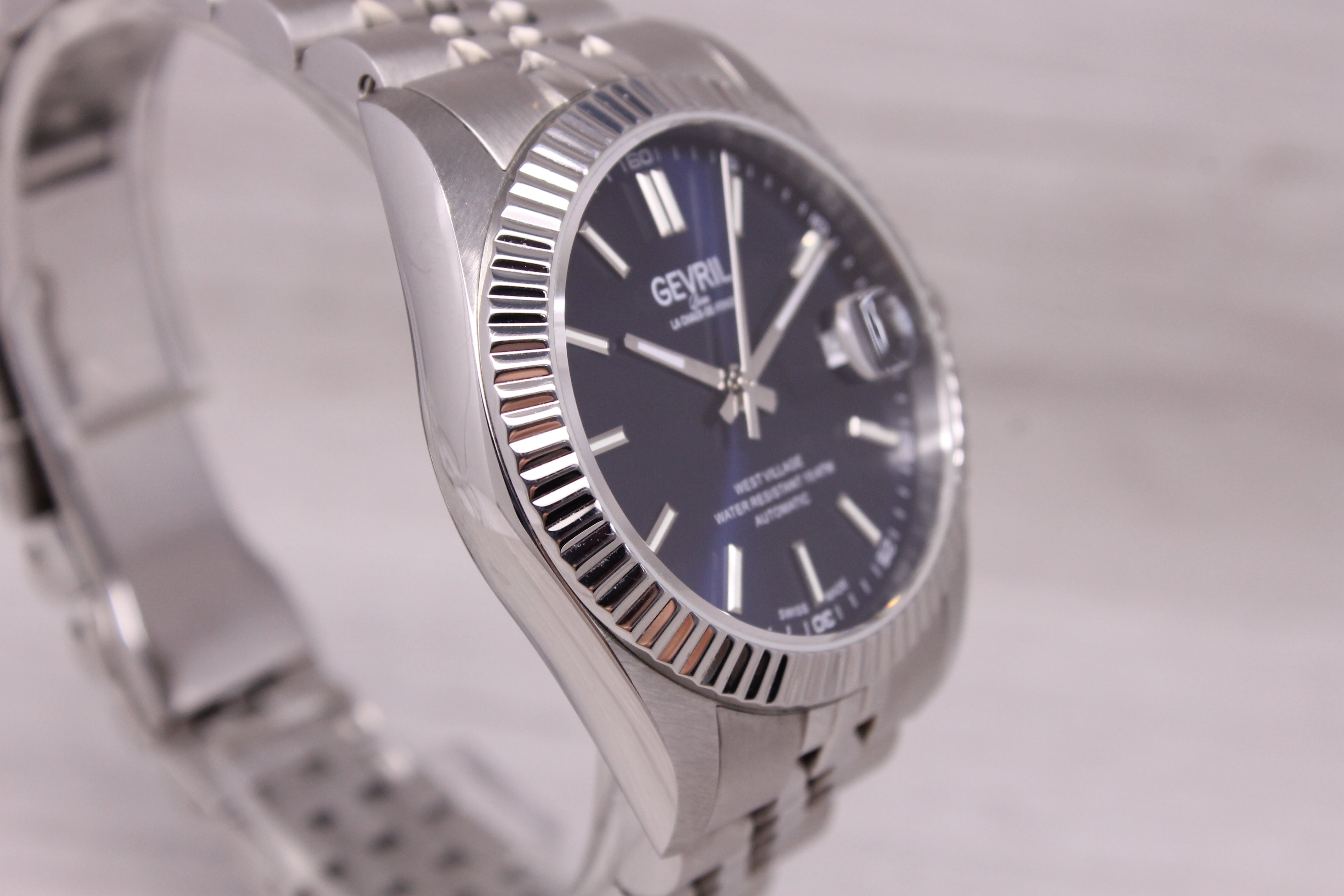 Gevril West Village Mens 40mm Steel Automatic Watch w/ Box Blue Dial 48900