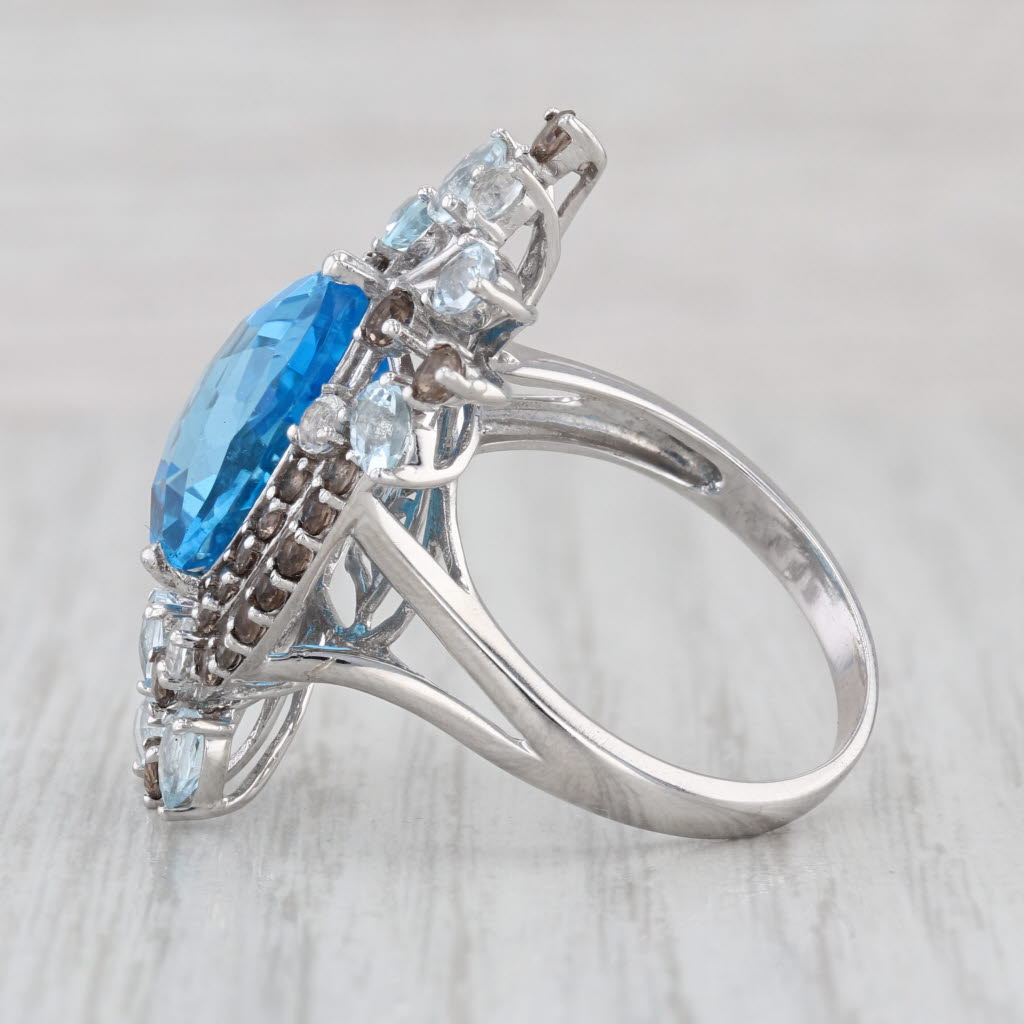 Le Vian 12.08ctw Blue White Topaz Smoky Quartz Ring 14k White Gold Cocktail