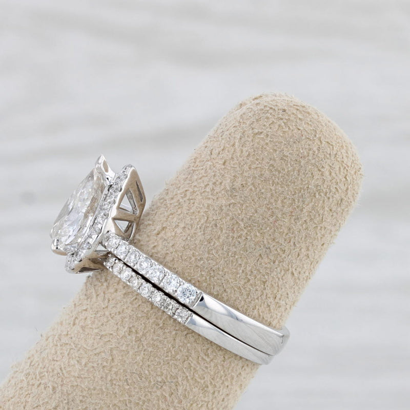 Gray 1.65ctw Pear Diamond Halo Engagement Ring Wedding Band Bridal Set 14k Gold