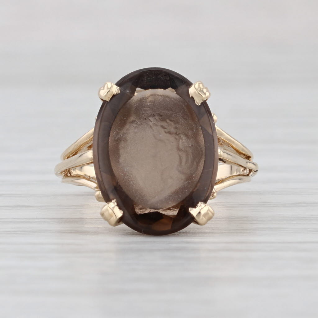 5.20ct Smoky Quartz Oval Solitaire Ring 10k Yellow Gold Size 5.25