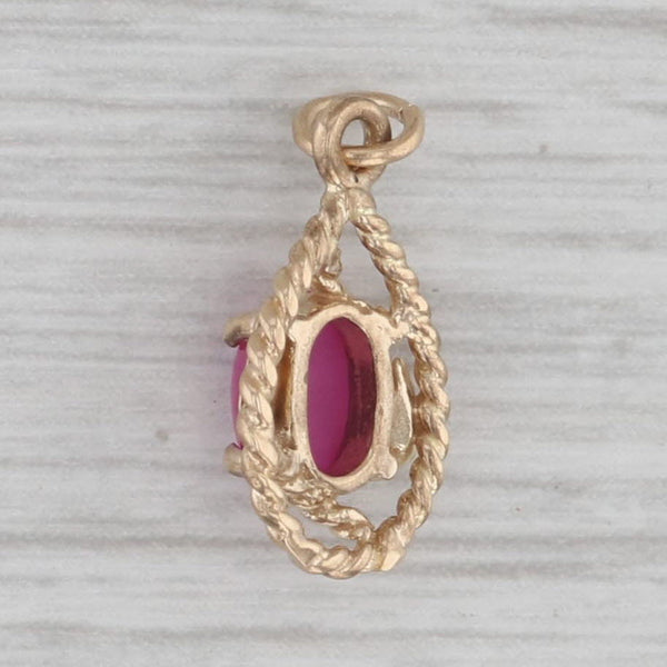 Vintage Lab Created Star Ruby Pendant 14k Yellow Gold Small Drop Charm