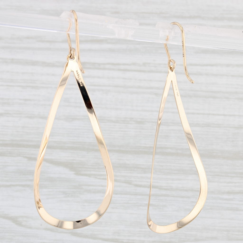 Light Gray Teardrop Dangle Earrings 14k Yellow Gold Hook Post Drops