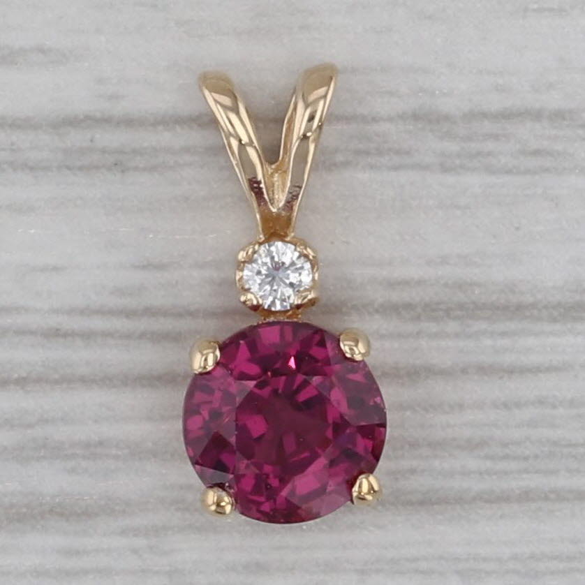 Gray 1.03ct Rhodolite Garnet Diamond 14k Yellow Gold Pendant Small Drop