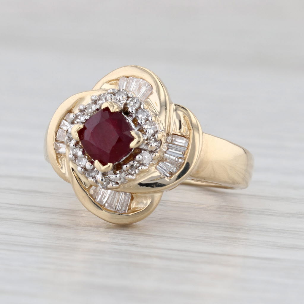 1.04ctw Ruby Diamond Halo Flower Ring 14k Yellow Gold Size 5.5 Cocktail