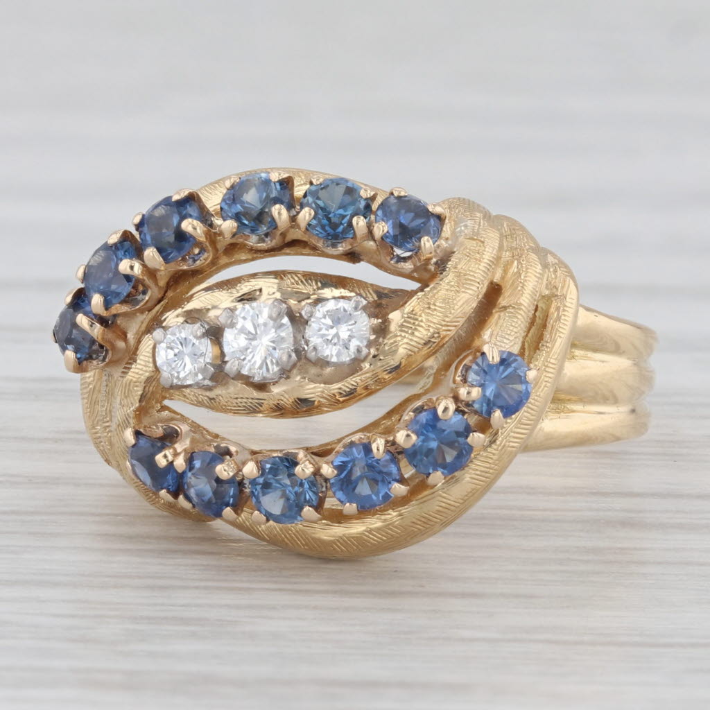 Light Gray 0.91ctw Blue Sapphire Diamond Knot Ring 18k Yellow Gold Size 7