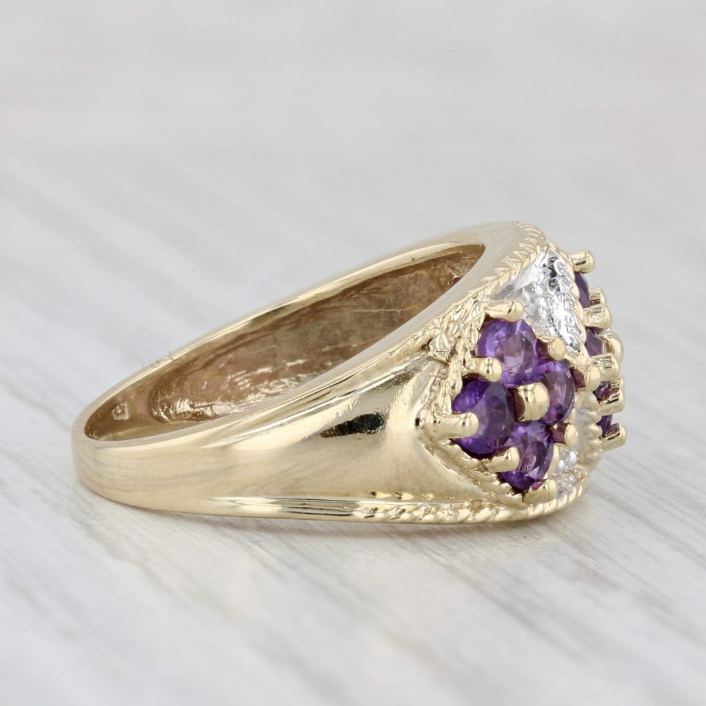 Light Gray 1.20ctw Amethyst Diamond Cluster Ring 10k Yellow Gold Size 7.75