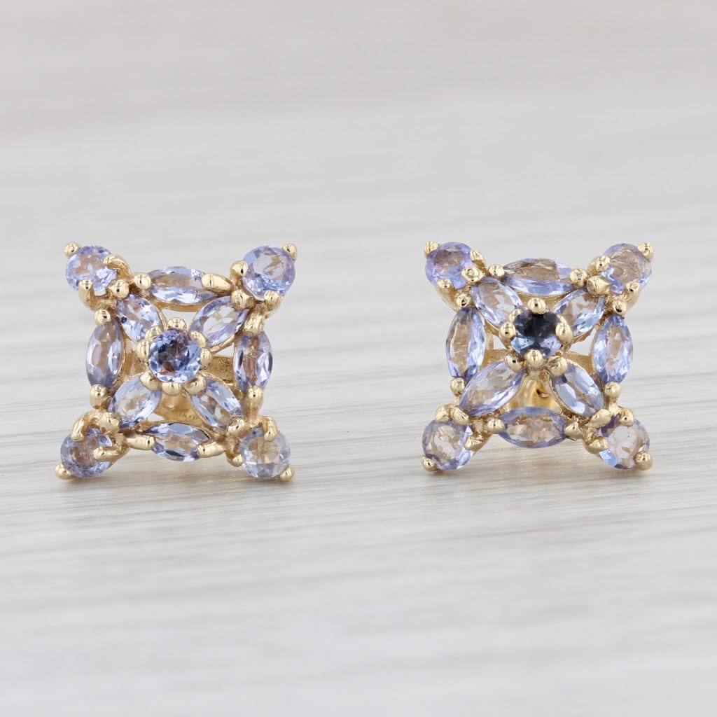 Light Gray 2ctw Tanzanite Cluster Stud Earrings 14k Yellow Gold