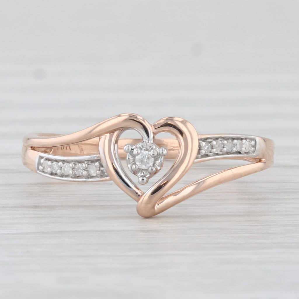 Light Gray Diamond Heart Ring 10k Rose Gold Size 7.5 Promise