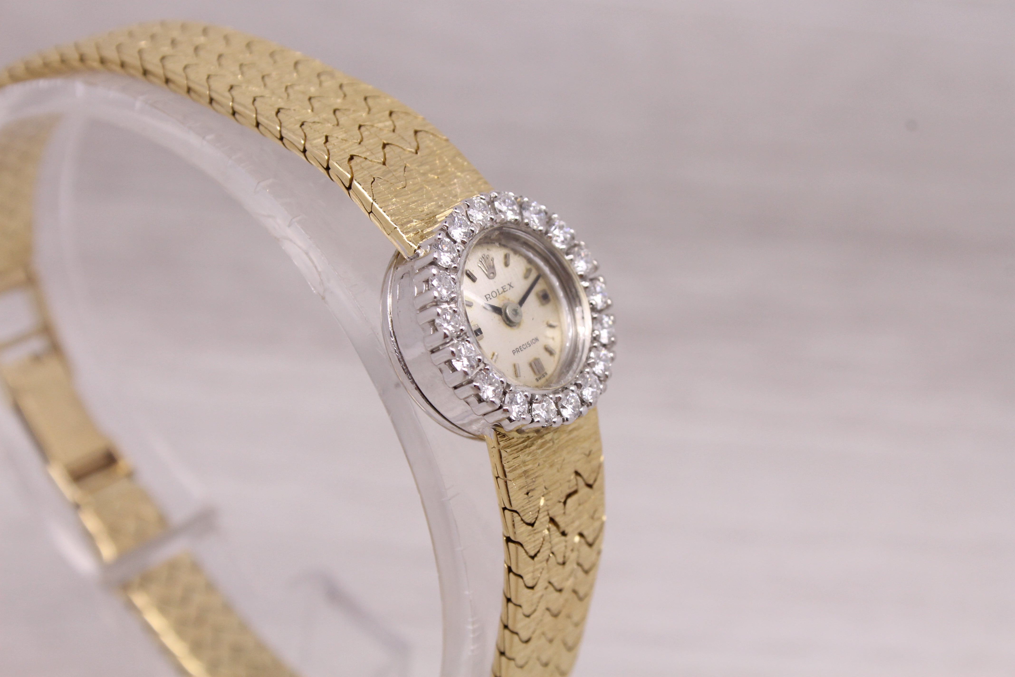 Gray Vintage Rolex 18k Gold Ladies Diamond Cocktail Watch Bucherer Papers Serviced