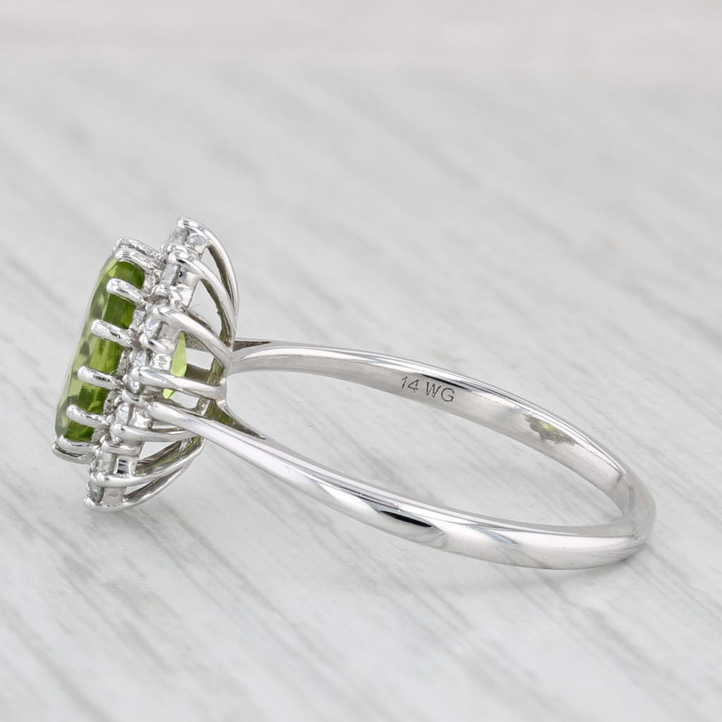 Light Gray 2.55ctw Peridot Diamond Halo Ring 14k White Gold Size 8.5