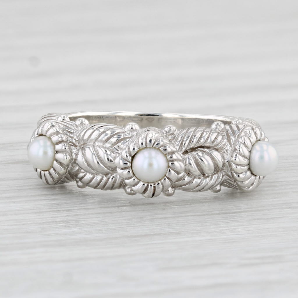 Light Gray Judith Ripka Cultured Pearl Flower Ring Sterling Silver Size 7