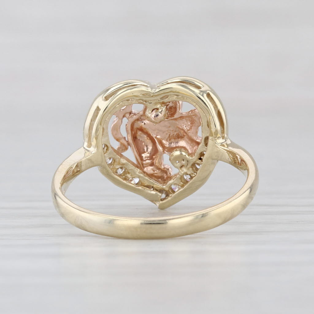 0.30ctw Cubic Zirconia Heart Cupid Ring 10k Yellow Rose Gold Size 6.75