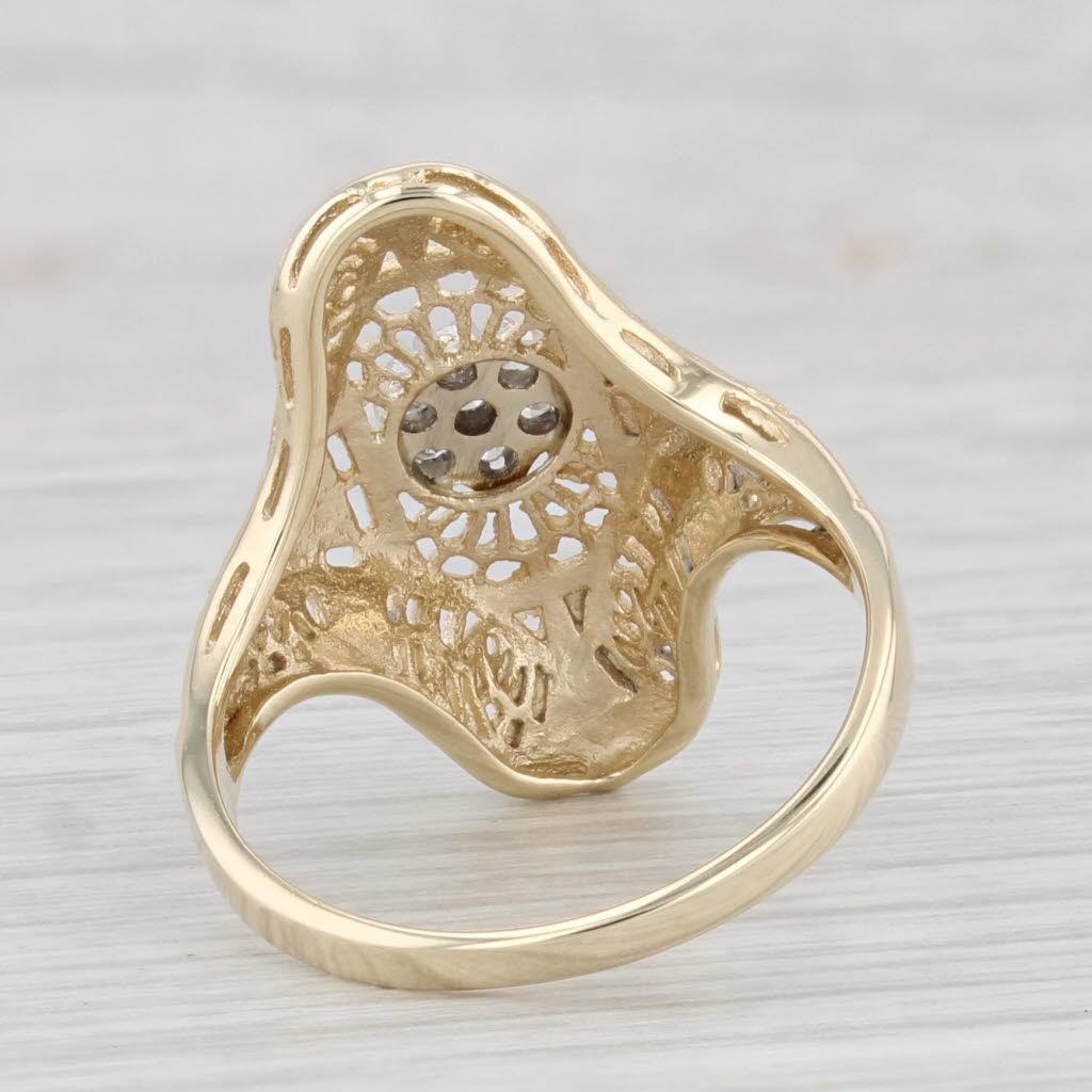 Light Gray Vintage Diamond Cluster Filigree Ring 10k Yellow Gold Size 6