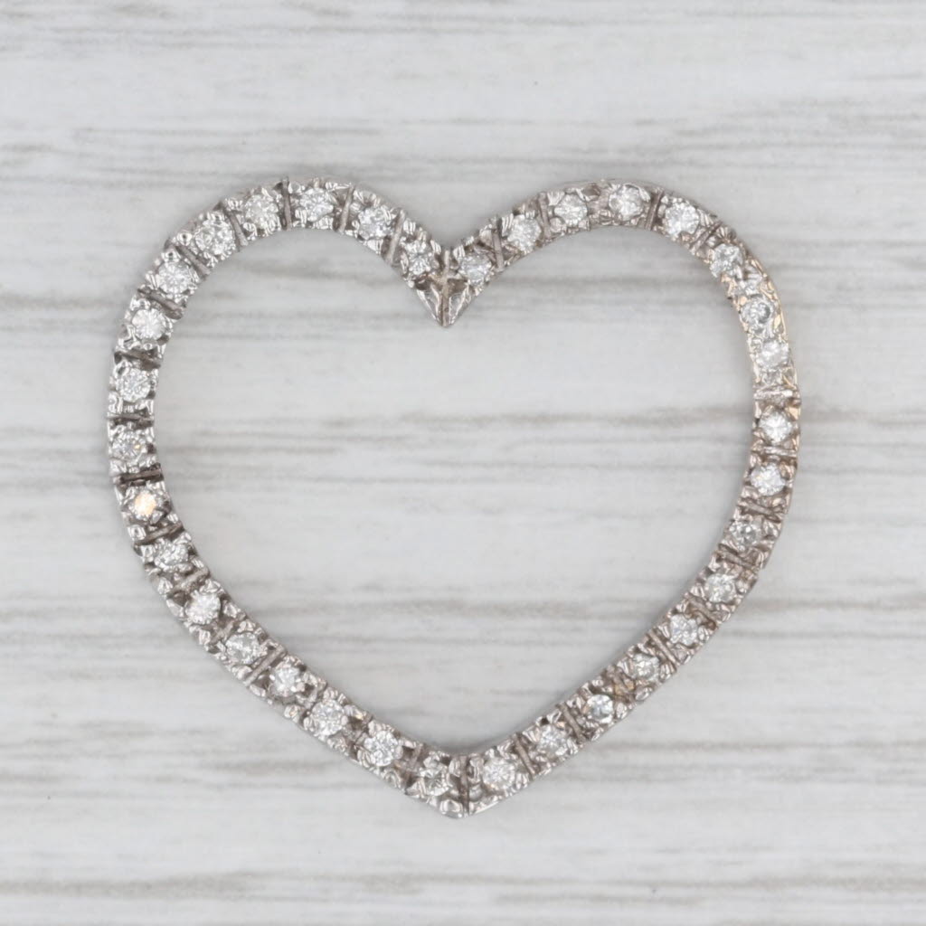 Light Gray 0.34ctw Diamond Framed Open Heart Pendant 18k White Gold