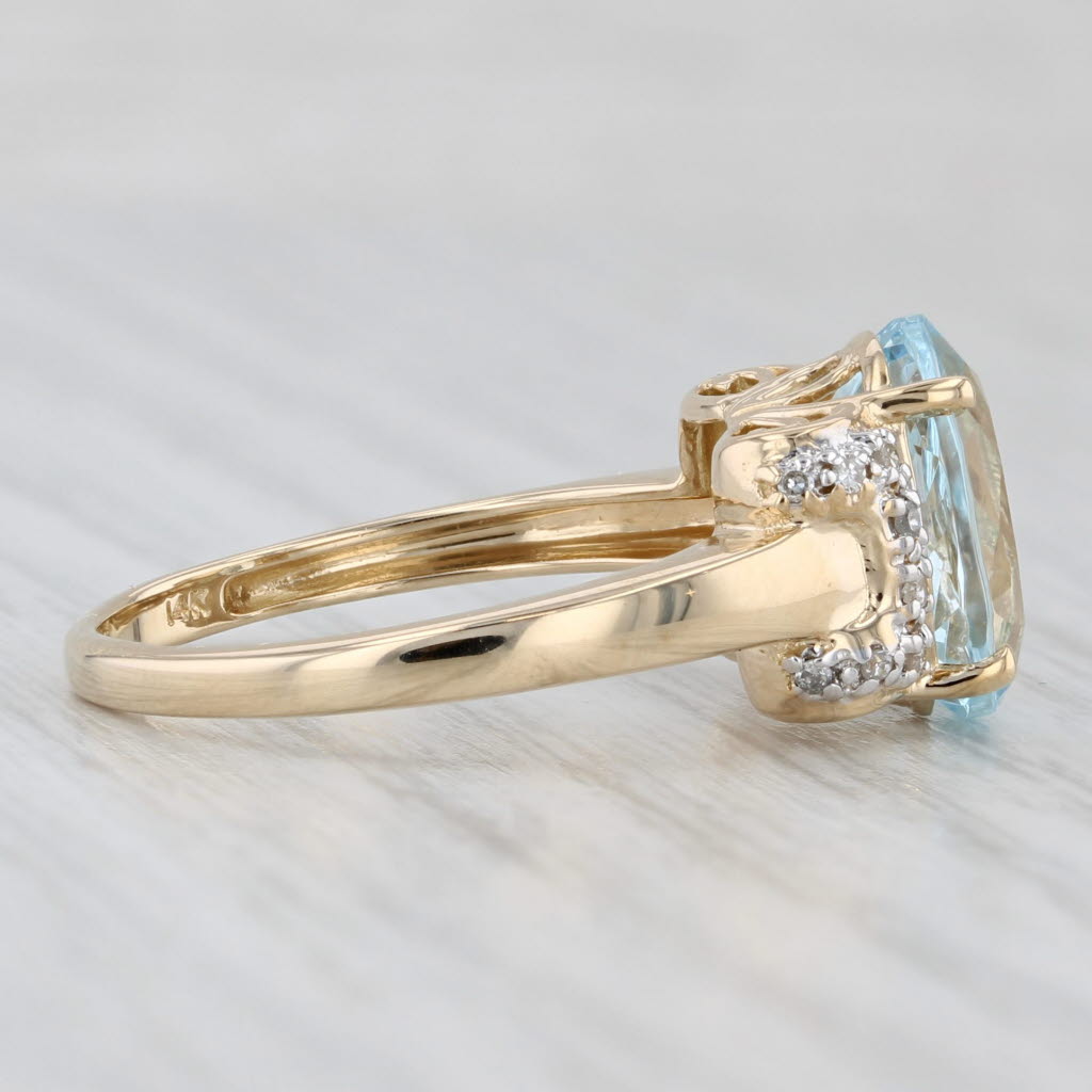 Light Gray 3.39ctw Oval Aquamarine Diamond Ring 14k Yellow Gold Size 7.25