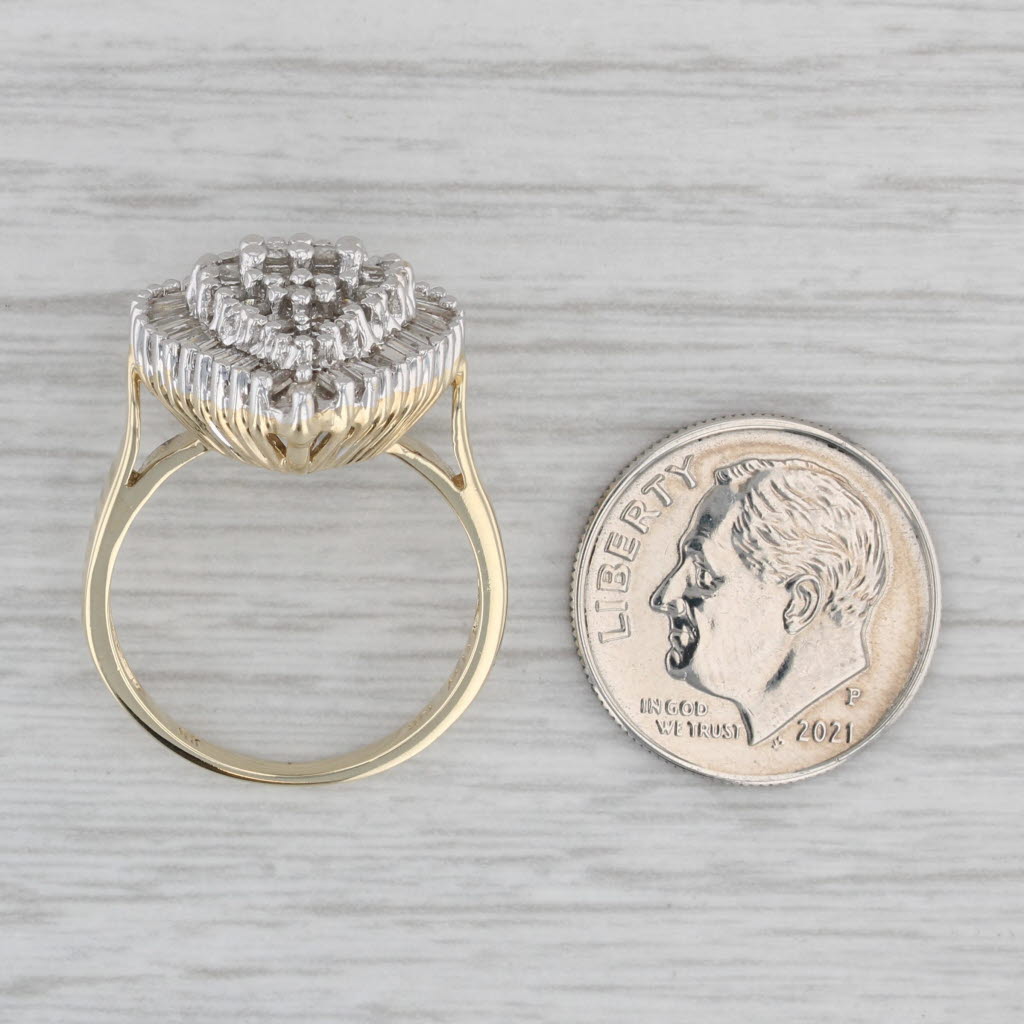 Gray 1.26ctw Diamond Teardrop Ring 10k Yellow Gold Size 7.25 Cocktail Cluster