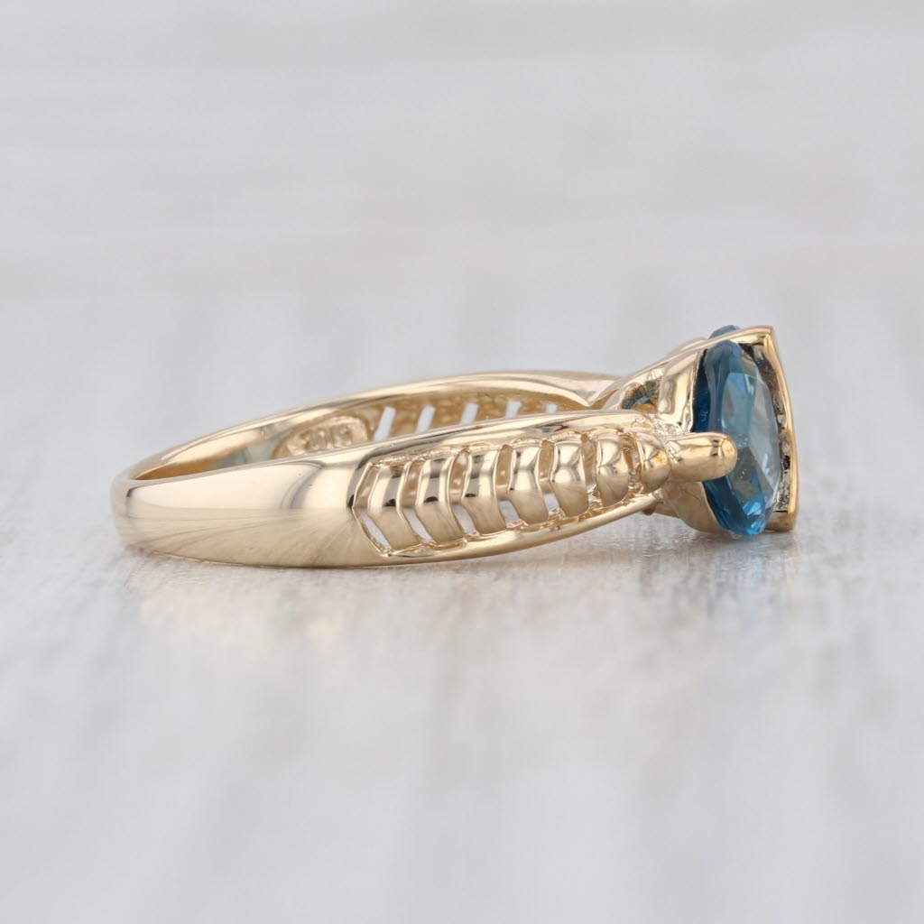 2.80ctw Blue Topaz Hearts Ring 10k Yellow Gold Size 7.25 Beveled Band