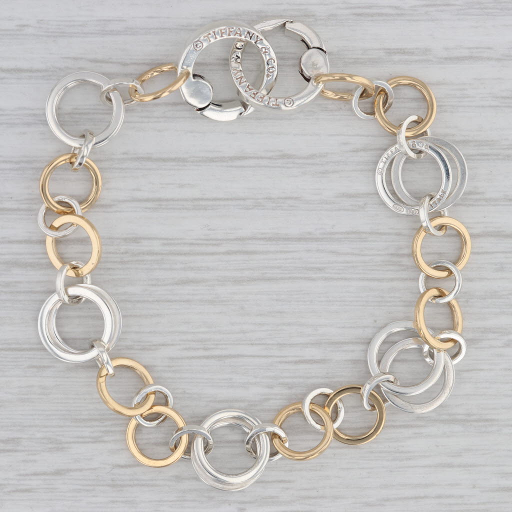 Gray Tiffany & Co Interlocking Circle Link Bracelet Sterling Silver 18k Gold 7.5"