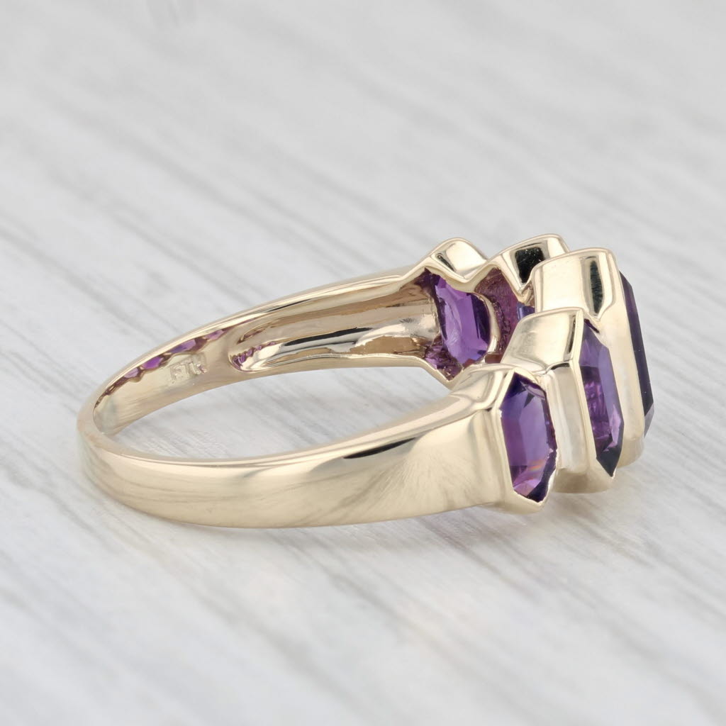 Light Gray 1.50ctw Amethyst Ring 14k Yellow Gold Size 7.5 Tapering Hexagonal 5 Stone