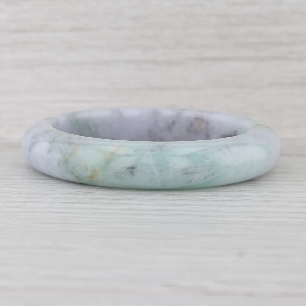 Marbled Green Jadeite Jade Bangle Bracelet 7” 12.4mm Stackable Statement