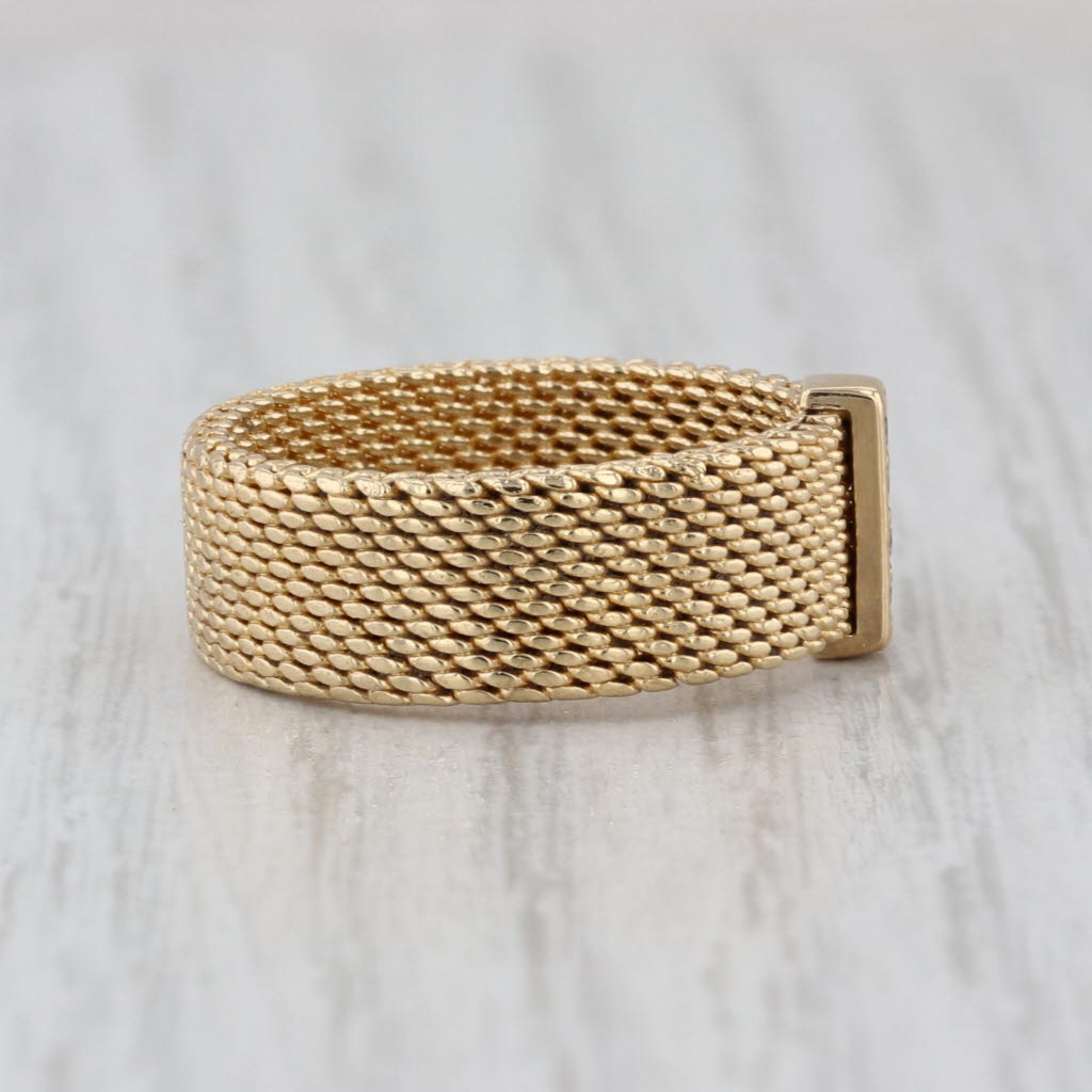 Tiffany & Co Somerset Diamond Mesh Ring 18k Yellow Gold Size 6.5 Band w/ Pouch