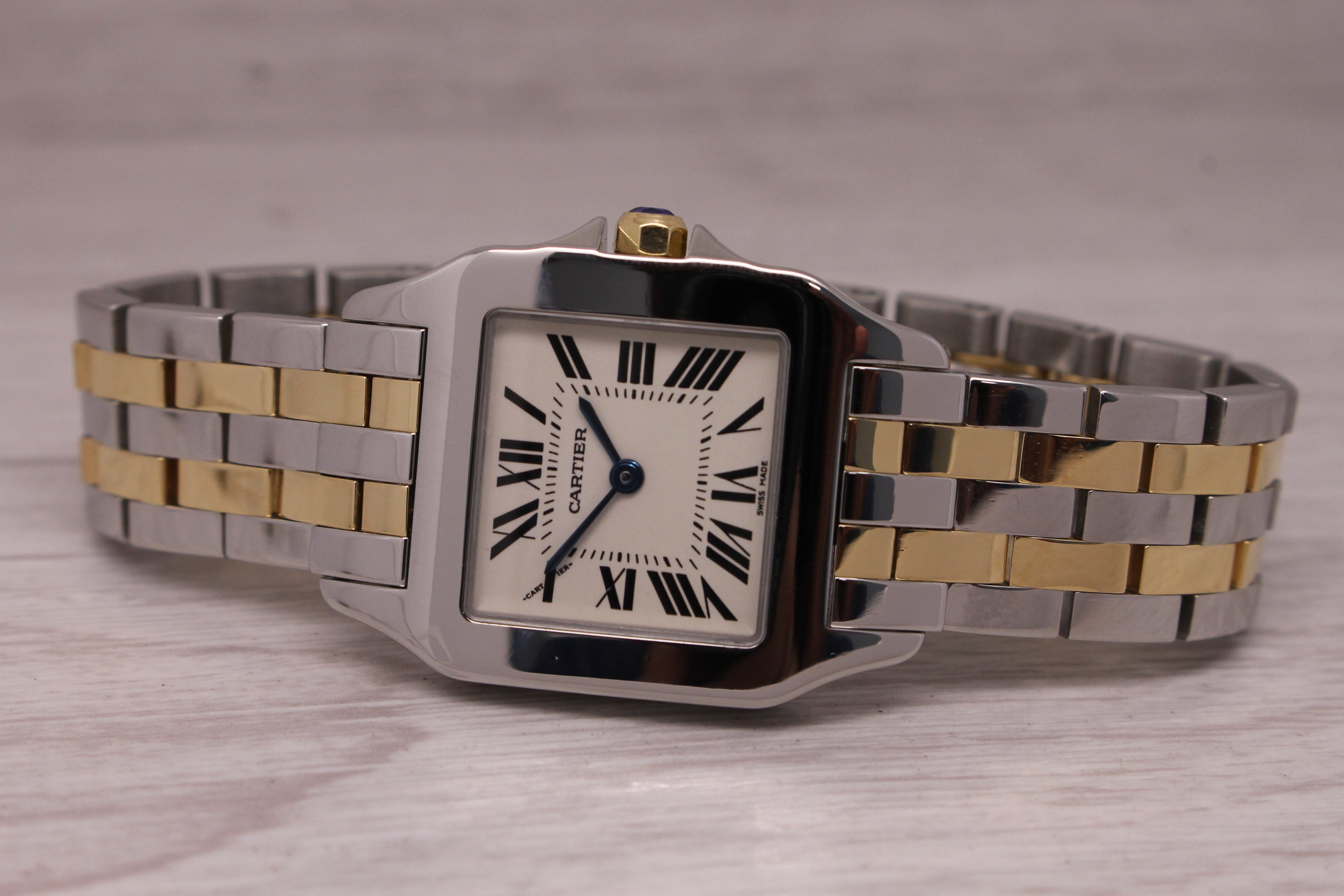 Rosy Brown Cartier Santos Demoiselle Steel & 18k Ladies Quartz Bracelet Watch 2701 w Box