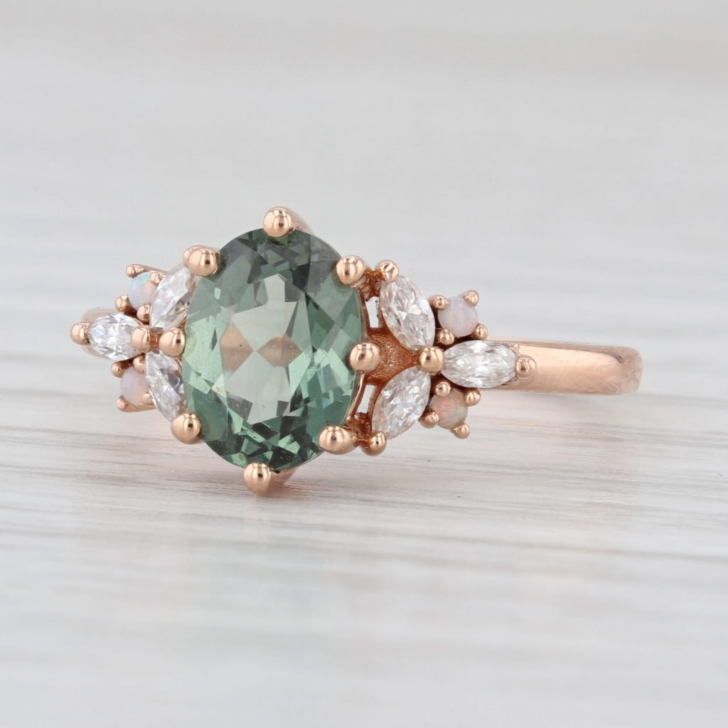 1.43ctw Lab Created Green Spinel Moissanite Opal Ring 18k Rose Gold Size 5.75
