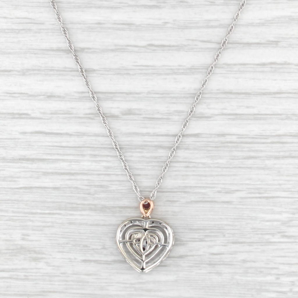 0.44ctw Ruby Diamond Halo Heart Pendant Necklace 18k White Rose Gold 18"