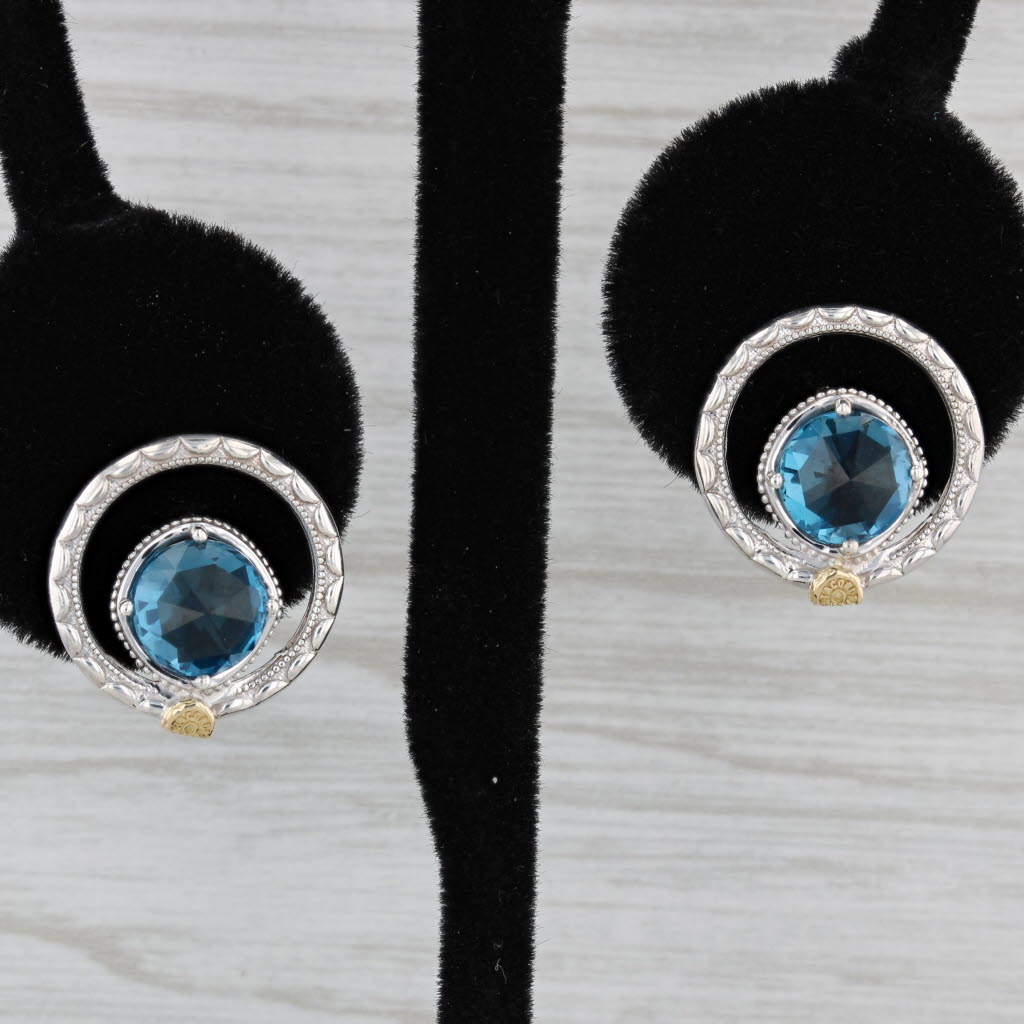 Black New Tacori 3.30ctw London Blue Topaz Stud Earrings Sterling Silver 18k Gold