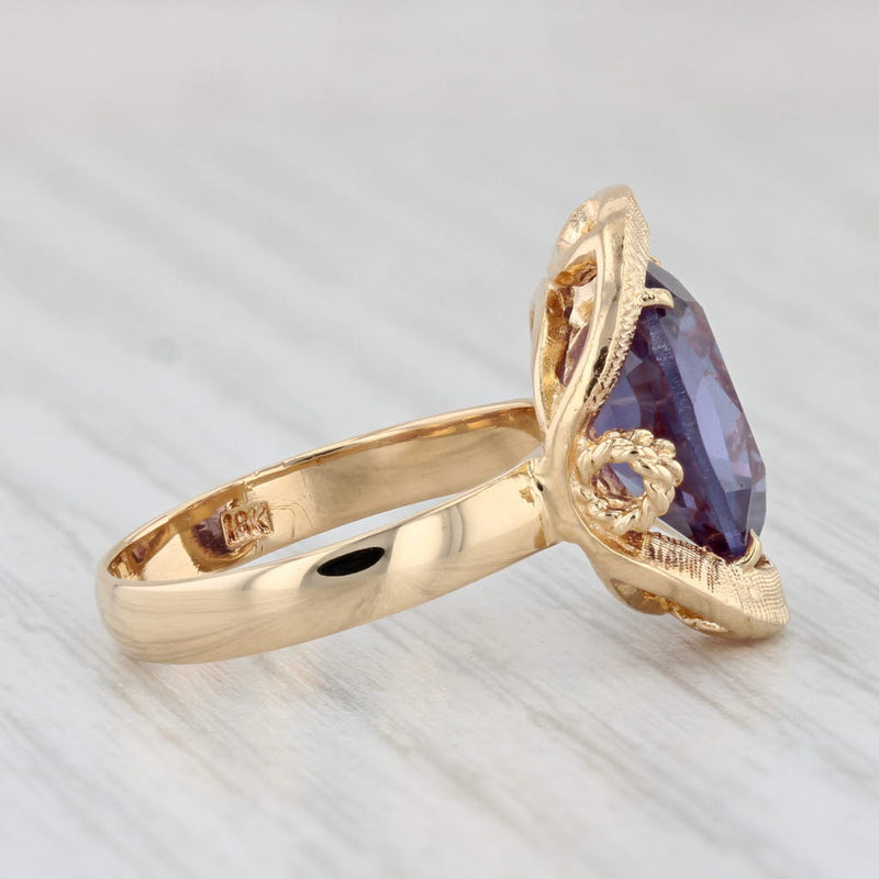 Light Gray Lab Created Purple Sapphire Ring 18k Yellow Gold Size 6.25 Oval Solitaire